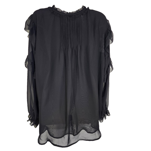 NWT Lane Bryant Womens Split Neck Popover Blouse Black Sheer Ruffle Pleated 18 - Picture 2 of 14
